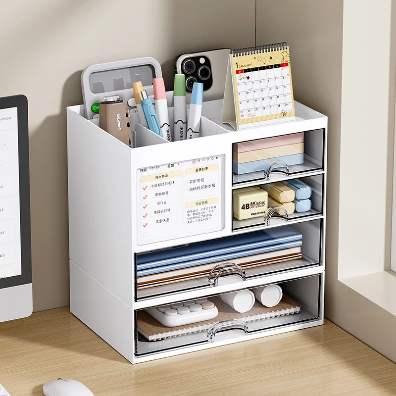 Caja de almacenamiento transparente para escritorio, cajón estilo Escritorio, papelería de oficina para dormitorio, caja de almacenamiento de cosméticos, estante de almacenamiento
