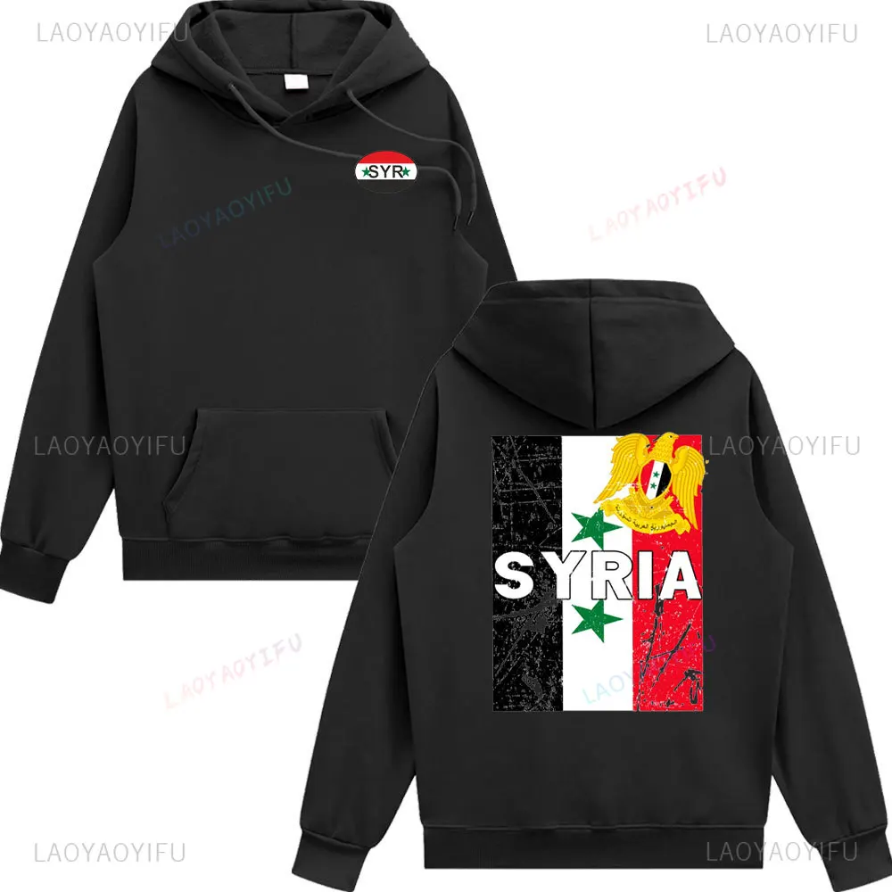 Syrian Flag Graphics Retro Men's Sleeved Sweatshirt Syria Autumn and Winter Warm Classic Hoodie Unisex Pullover Syrian Clothing