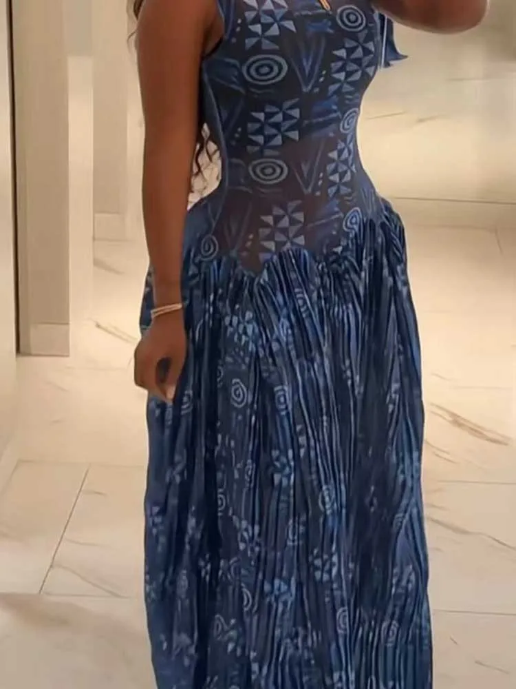 Sleeveless Dresses Woman High Waist Long Maxi Summer Dresses for Woman Royal Blue Casual Elegant Pleated Dress Sundresses - Image 5