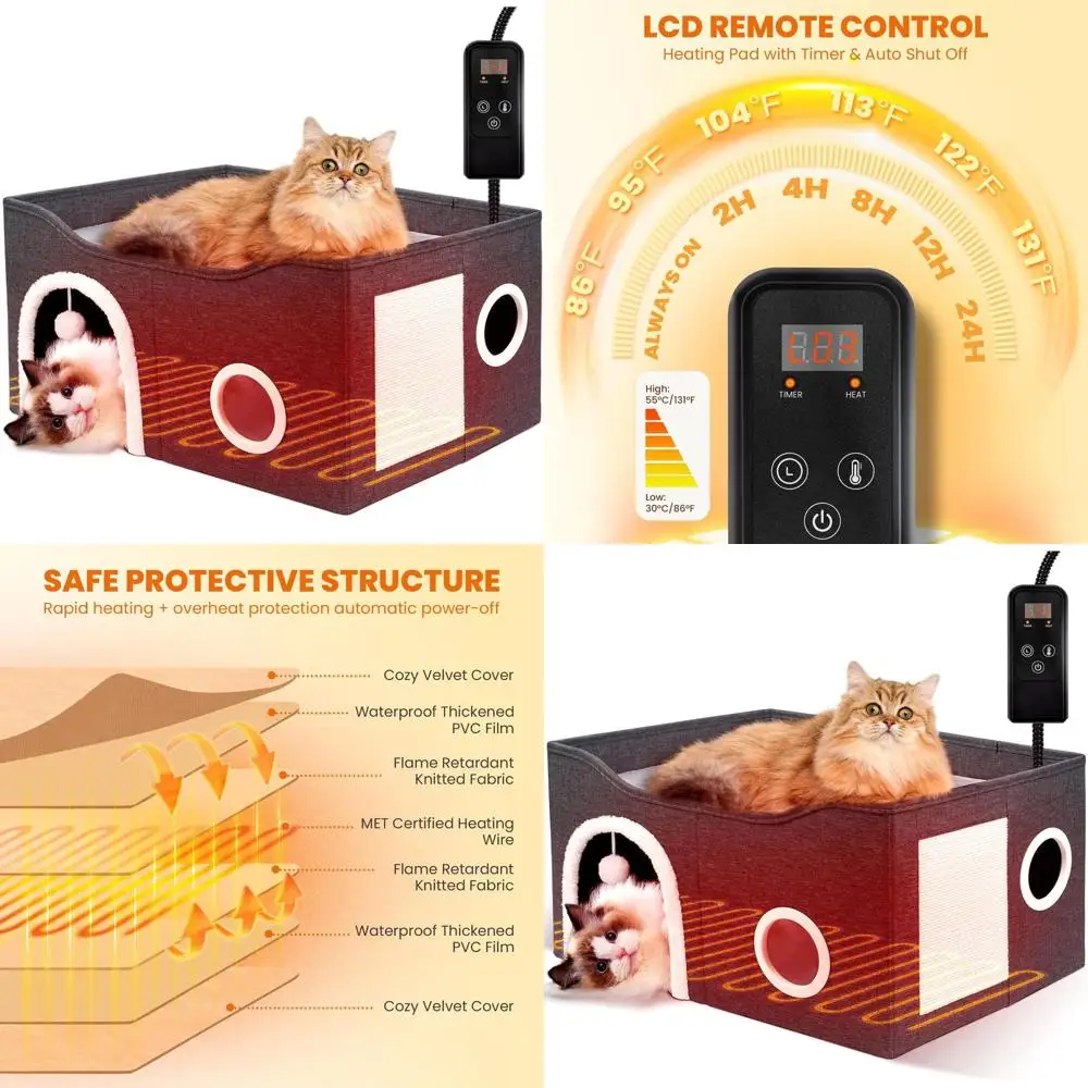 

Temperature-Controlled Heated Cat Bed with Timer for Large, Medium, and Small Cats