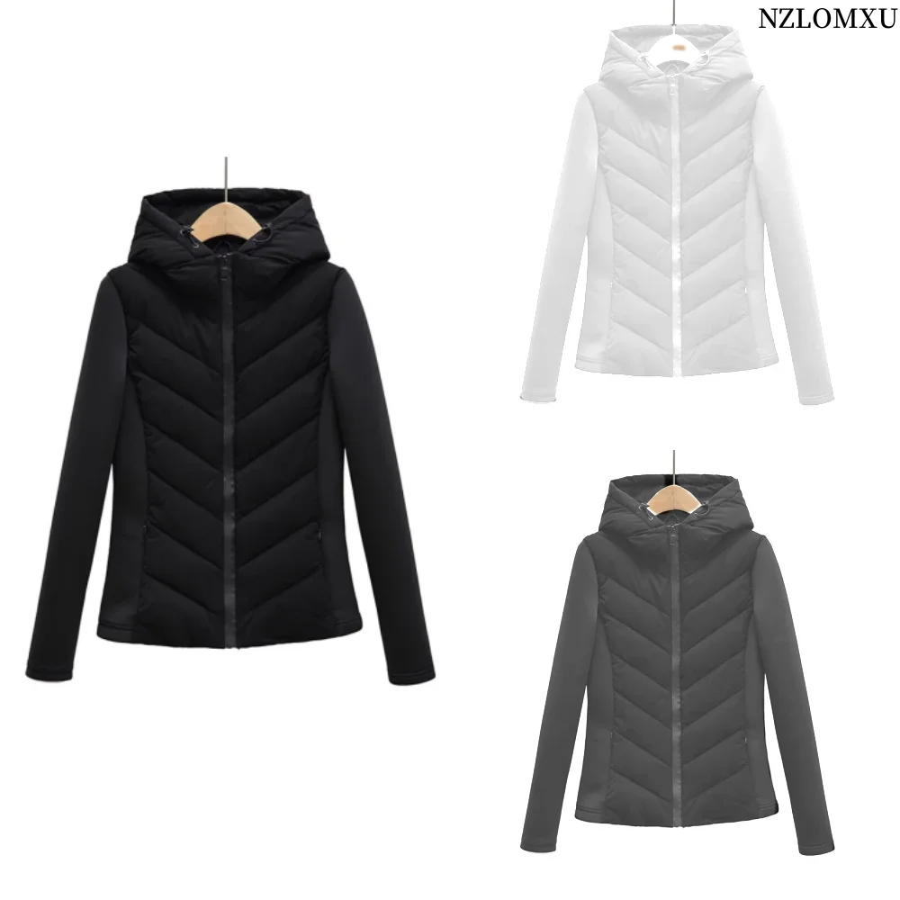 Women\'s Winter Vintage Black Slim-fit Padded Cotton Jackets Coat Fashion Hooded Long Sleeve Parkas Female Outerwear Top Clothing