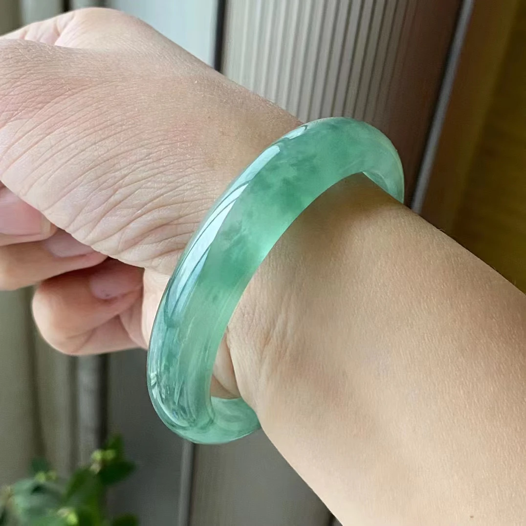 

NEW Refined Jadeite Bracelet Ice Glutinous Natural Floating Green Flower Jadeite Boutique Jade Handring Bangle Fine Jewelry