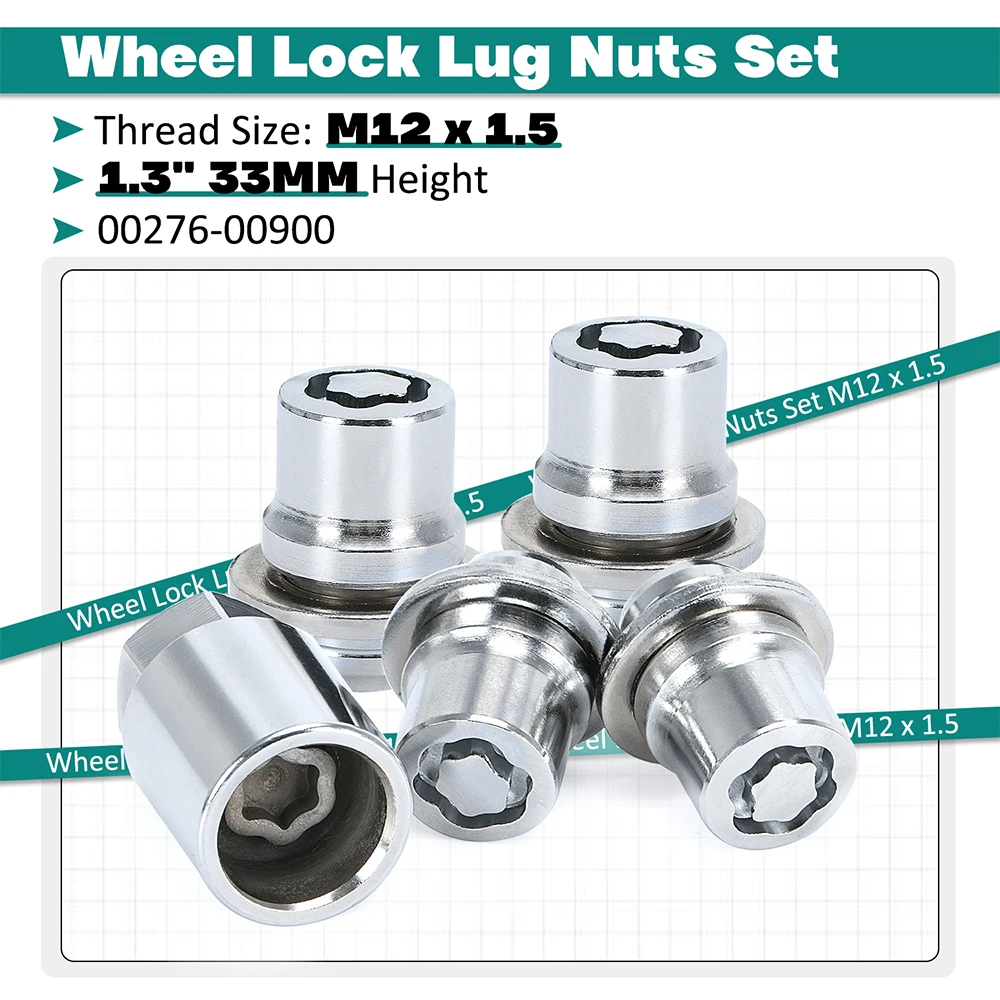 4Nuts+1Key Anti-theft 33MM Height Wheel Lock Lug Nuts Set M12 x 1.5 For 01-23 Toyota Lexus 00276-00900 0027600900 PT27648100