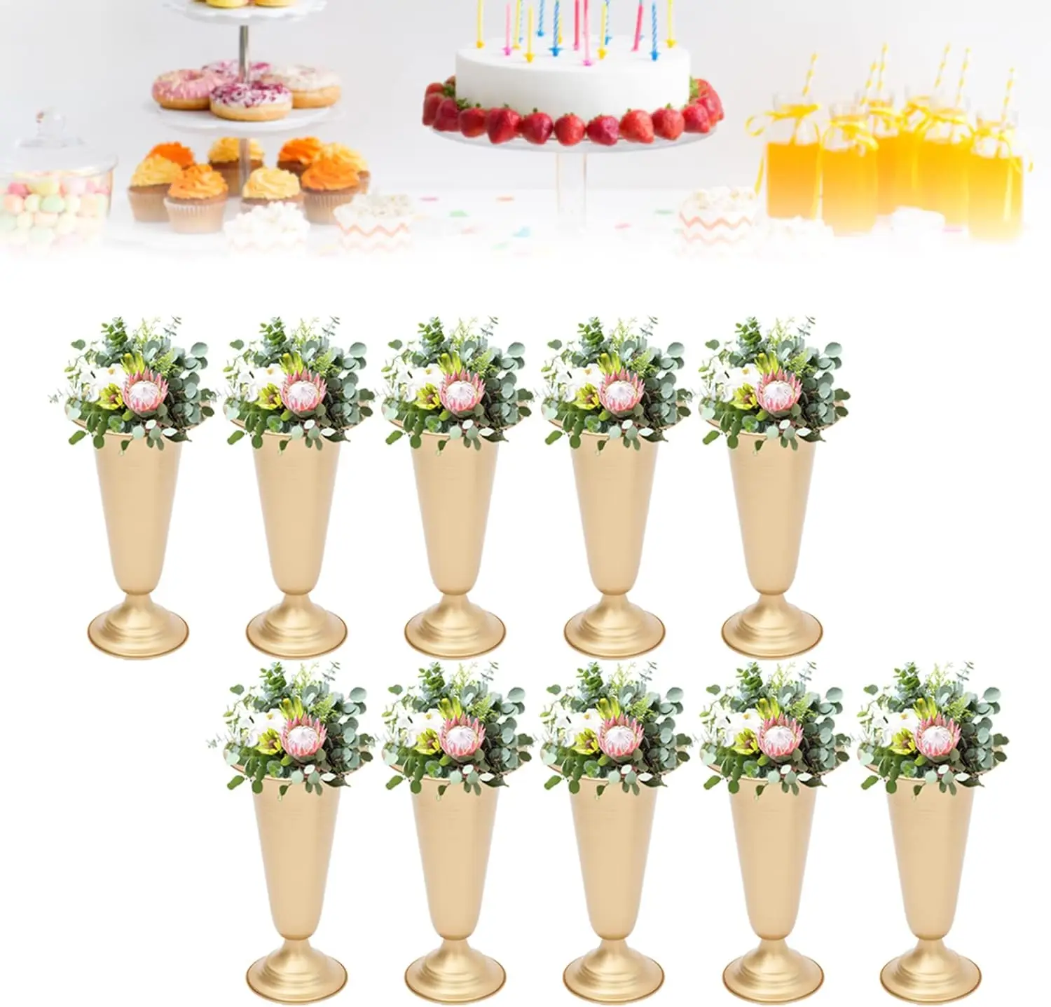 Cncest 10 pezzi vaso in metallo fiorito elegante centrotavola matrimonio vaso per la decorazione della festa nuziale, fiore artificiale alto 25 cm/9,8 pollici