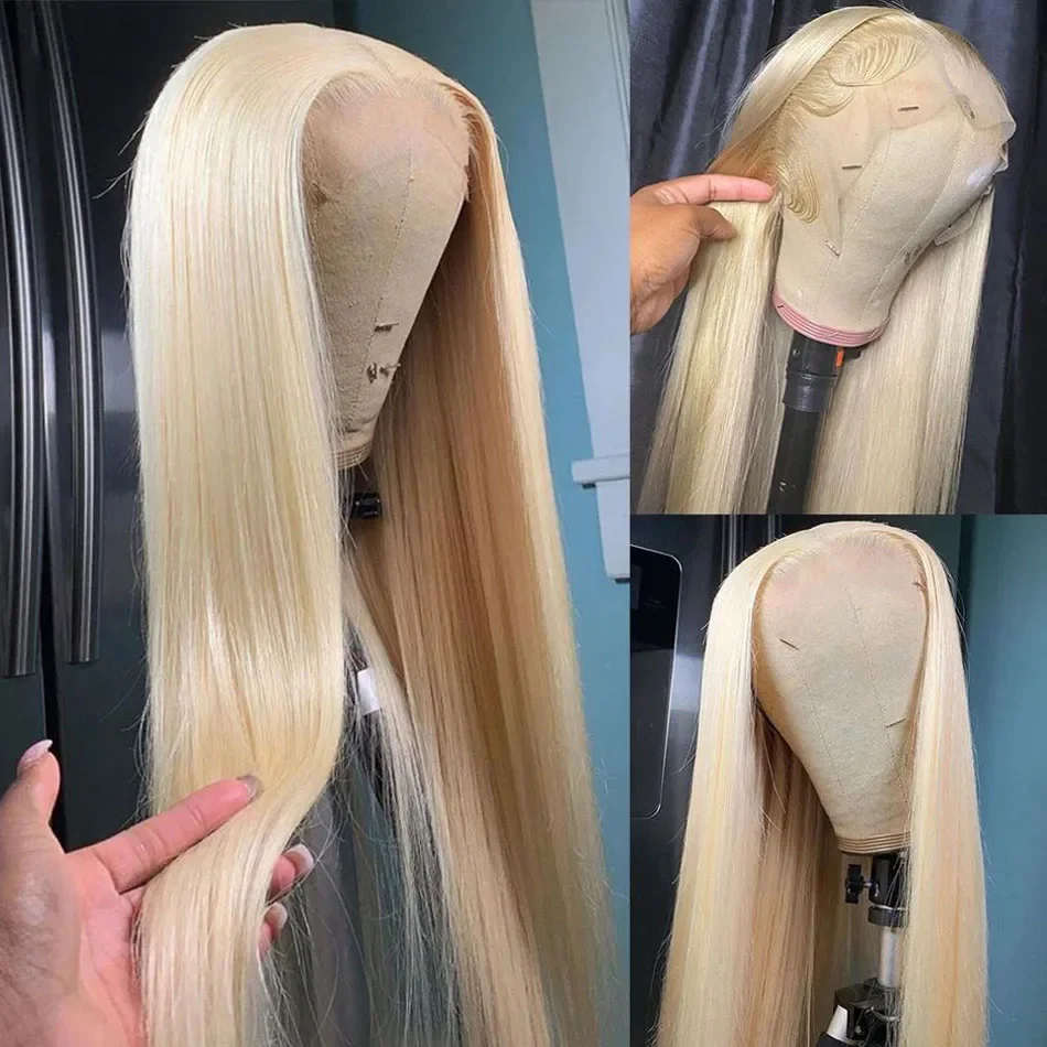 13x6 HD Blonde Lace Frontal Wig 613 Colored 34 36 Inch Straight Human Hair Wigs For Women Pre Plucked 180 Density Wig