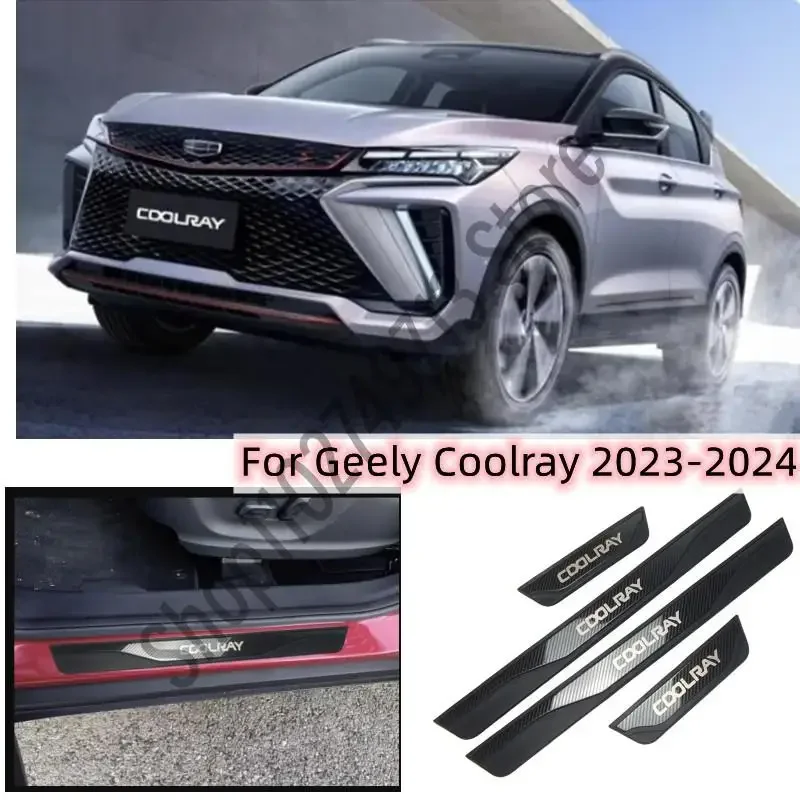 

Car Styling Accessories For GEELY COOLRAY 2022-2024 Door Sill Scuff Plate Trim ABS and stainless Steel Welcome Pedal Guard