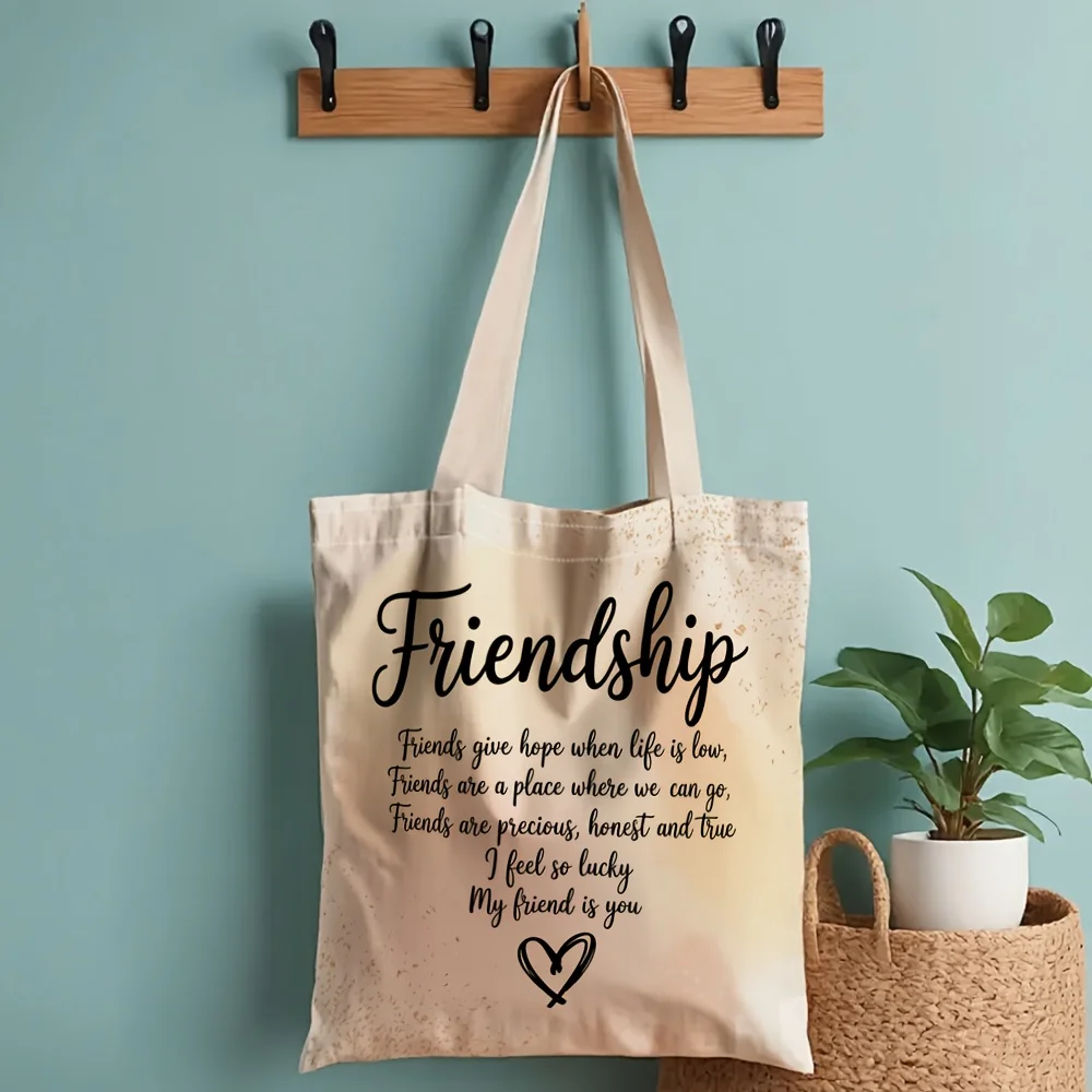 Sac fourre-tout en toile avec citation d'amitié, imprimé poème inspirant sur l'amitié, sac à bandoulière réutilisable, cadeau pour meilleur ami