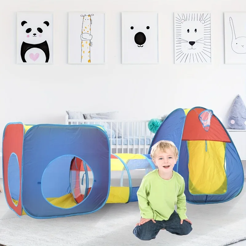 Kinderspielzelt 3in1 mit Tunnel-Ballbecken, Spielzeug für drinnen und draußen, robuster Polyester-Stahlrahmen für Kleinkinder, Jungen und Mädchen, Geschenkidee