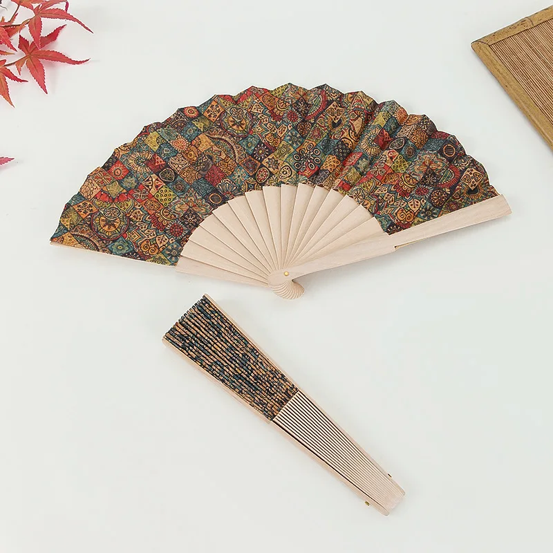 Portuguese Cork Fan Advanced  Retro Folding Fan Makeup Hand Held Fan Bohemian Style Wooden Folding Fan Home Decoration