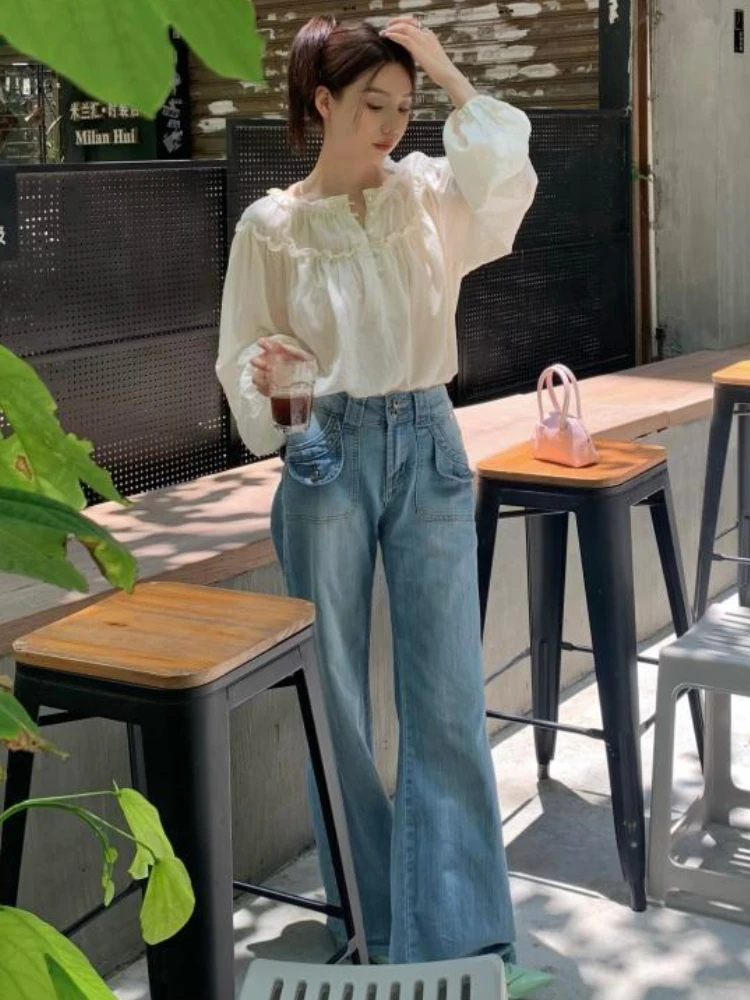 Blouses Women Casual Chic Puff Sleeve Loose Elegant Spring Retro All-match Kawaii Ladies Summer New Solid Korean Style Button