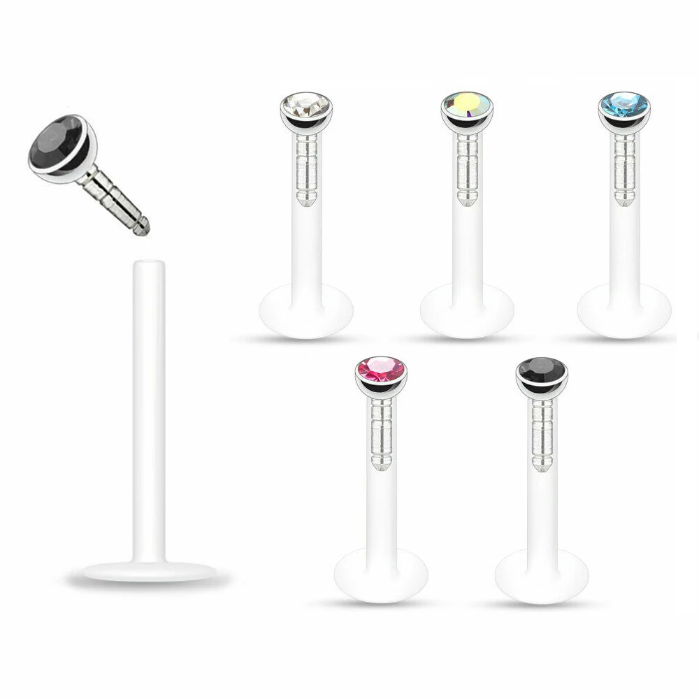 4X2/2.5/3 مللي متر كريستال دفع في الاكريليك Labret الدائري مونرو الشفاه 6/8/10/12 مللي متر بار شقة الظهر الأذن مربط ثقب مرن 16 جرام