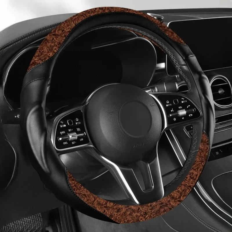 Wood Grain Leather Car Steering Wheel Cover Universal Steering Wheel Cover Car Accessories 3D Anti Slip Steering Wheel Protector