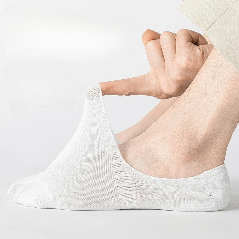 1/3/5 Pairs Invisible Mens Boat Short Socks Summer Non-slip Silicone No Show Running Slippers Cotton Black White Sports Socks