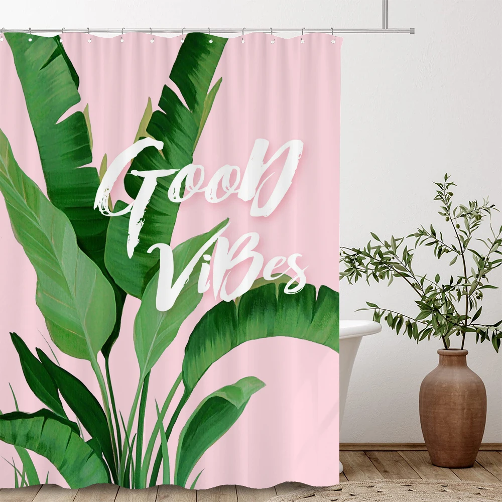

Green Plant Leaf Shower Curtain Minimalist Art Leaves Polyester Fabric Bathroom Curtain Home Decoration Curtain with Hooks
