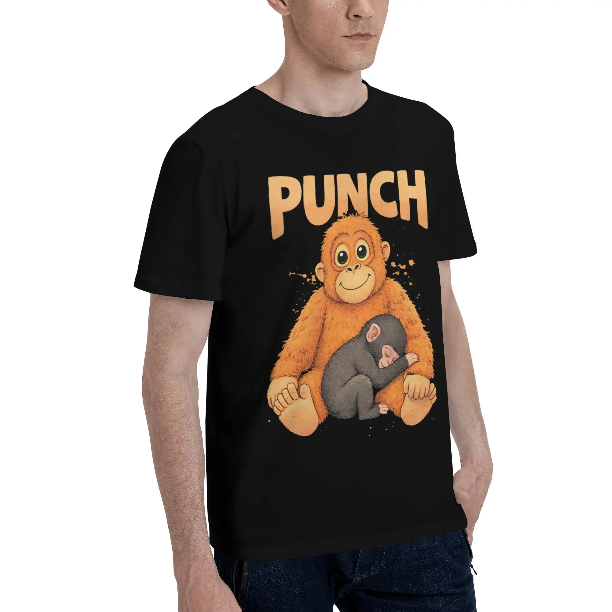Men Punch Monkey Cute T Shirts  Pure Cotton Tops Funny Short Sleeve Round Neck Tees Classic T-Shirts