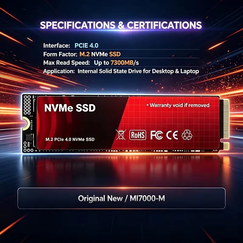 M.2 2280 NVMe SSD PCIe4.0 X4 7300MB/s High Performance Solid State Disk TLC 3D NAND 500GB 1TB 2TB 4TB For PC Desktop Upgrade