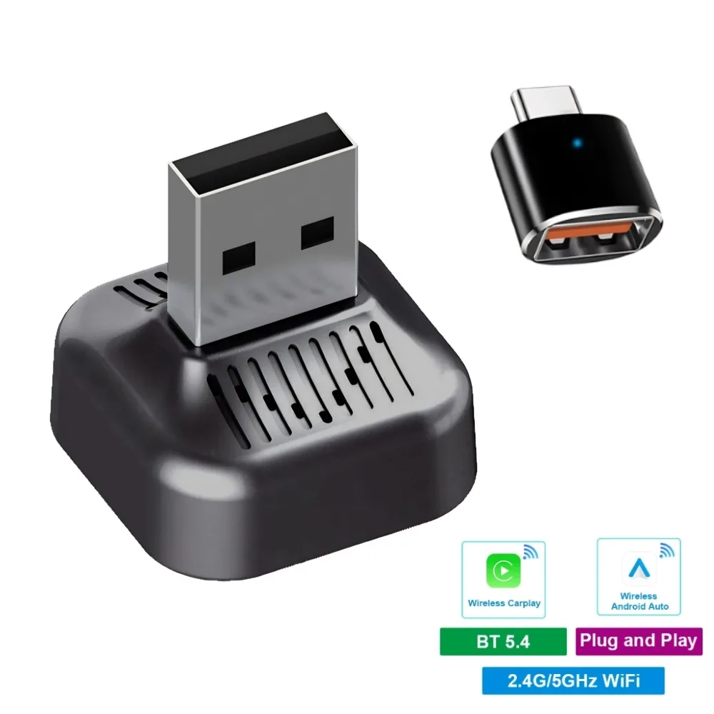 

Беспроводной адаптер CarPlay и Android Auto Dongle, компактный, с быстрым автоматическим подключением для iPhone/Android USB/USB-C Plug & Play BT5.4 WIFI5GHz