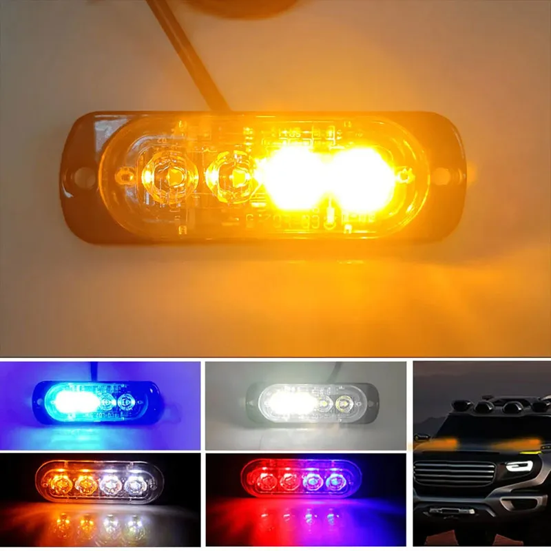 

4 Led Strobe Side Warning Light Strobe Grille Flashing Lightbar Car Truck Beacon Lamp Amber Yellow White Traffic Light 12V - 24V