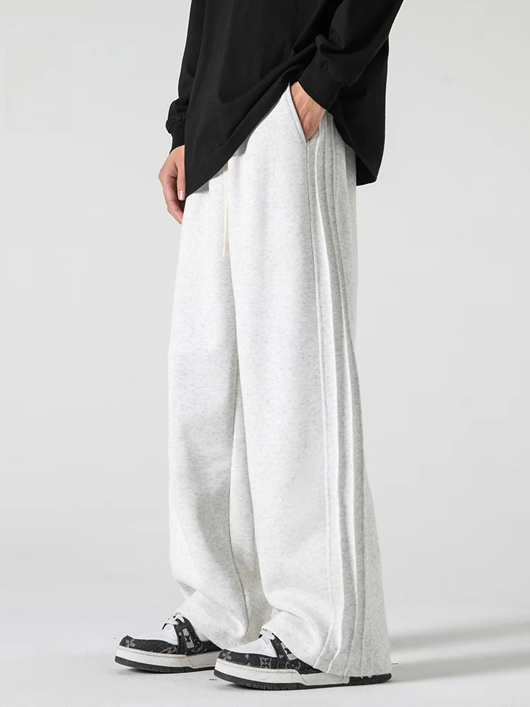 

Original Wide Leg Retro Sport Sweatpants Men Women Loose Casual Long Trousers Couple Match Straight Cut Pure Color Polyester