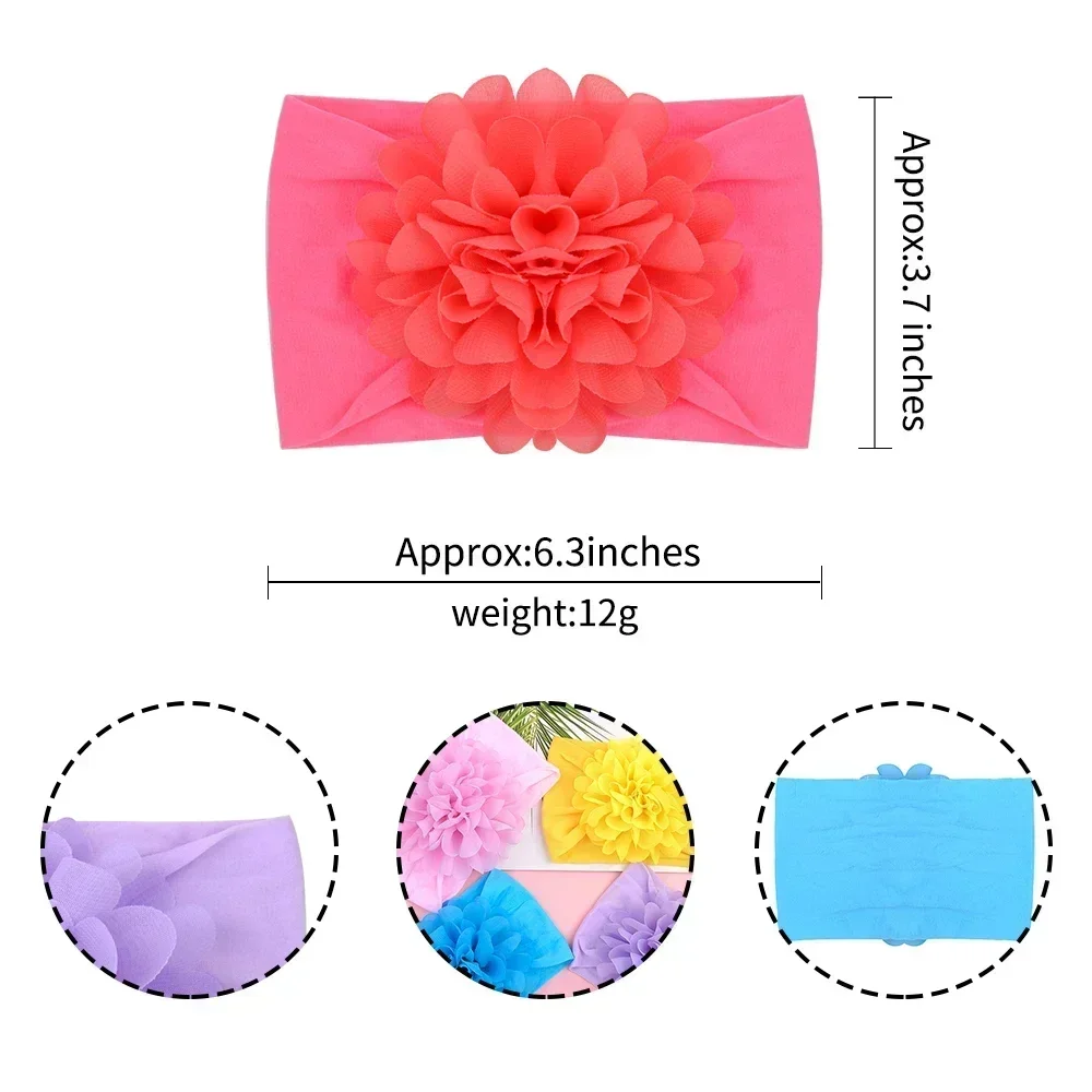 1Pcs Baby Girls Soild Color Big Chiffon Flower Headband Children Toddle Wide Turban Elastic Nylon Headwear Hair Accessories