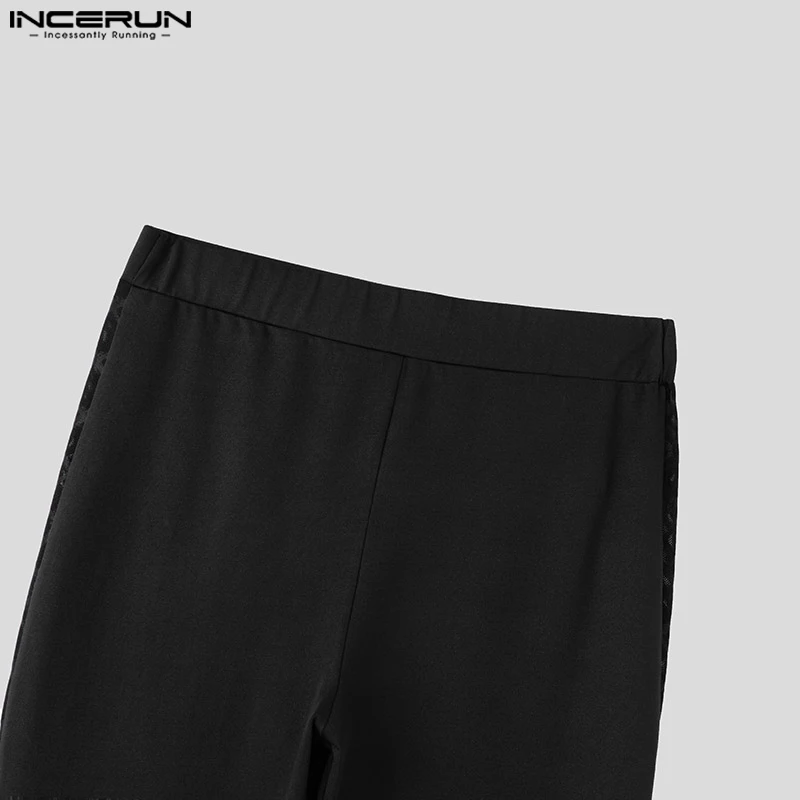 INCERUN-Pantalon long bien ajusté pour homme, laçage, uni, sexy, amissié, mode américaine, 2024