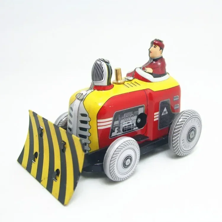 [Funny] Classic collection Retro Clockwork Wind up Metal Walking Tin bulldozer robot recall Mechanical toy kids christmas gift