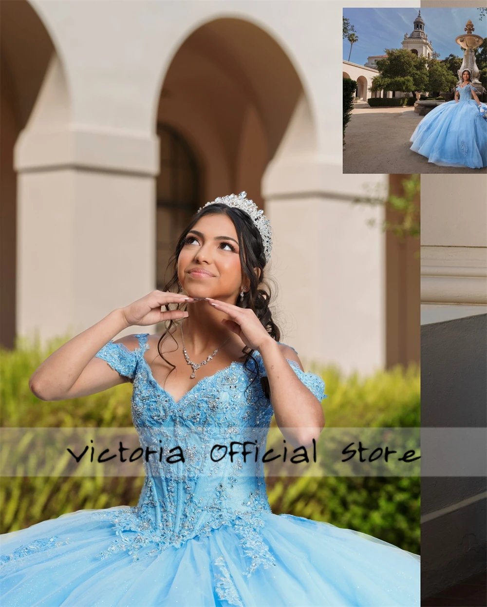 Blaue Spitze Applikation von der Schulter 15 Kleid Quince anera 2024 Prinzessin Ballkleid Quitte Kleid formelle Anlass Kleid süß 16