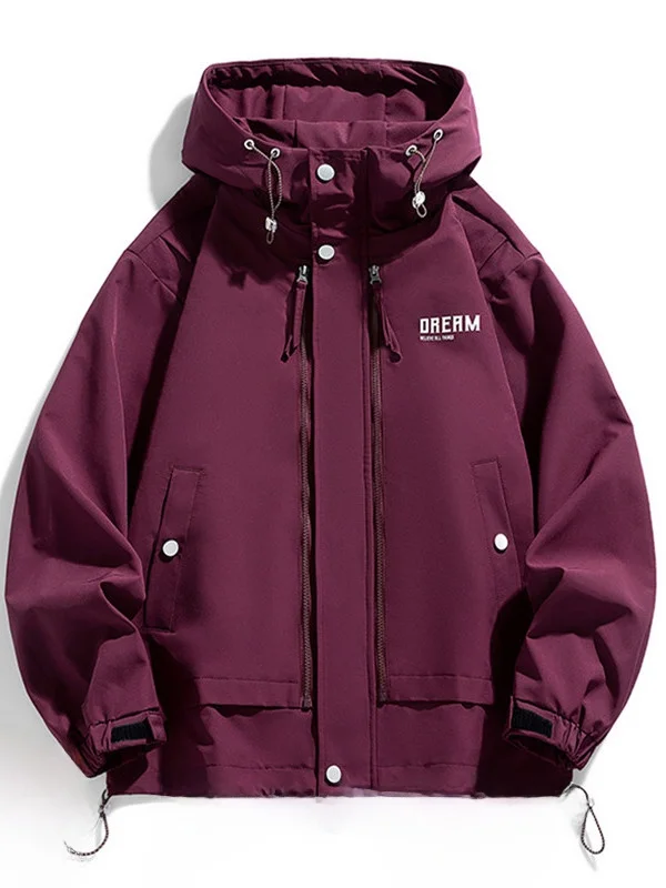 

Men's Casual Loose Fit Color Blo Workwear Jaet Spring Autumn Hooded Polyester Nylon Cosite Fiber Youth Trend Windproof