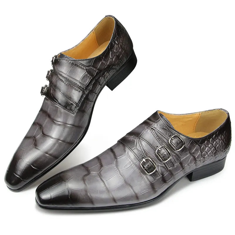 Sapatos de couro com padrão crocodilo masculino, fundo elegante, mocassins de couro puro, nova moda, roxo