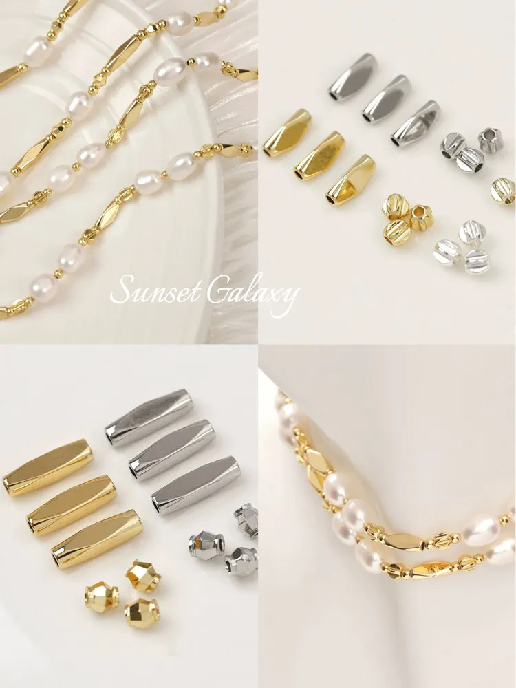 18K Gold Electroplated Long Tube Beads With Triangle & Square Cut Corners, Spacer Beads For DIY Bracelet & Necklace