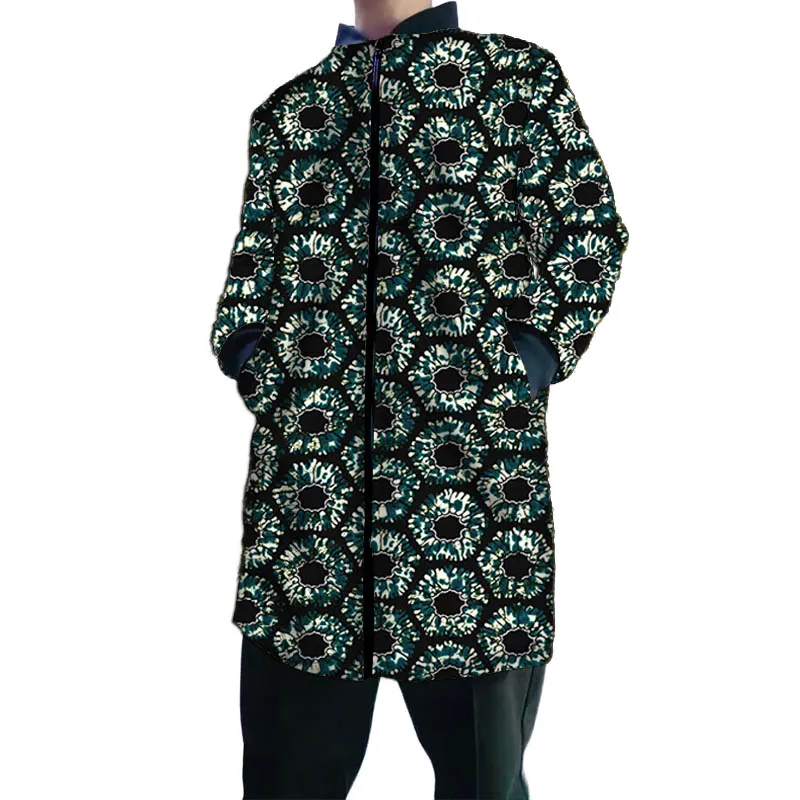 Jaqueta bomber masculina sob medida, design moderno, estampa de alta costura africana, gola longa, casaco masculino de alta costura nigeriana