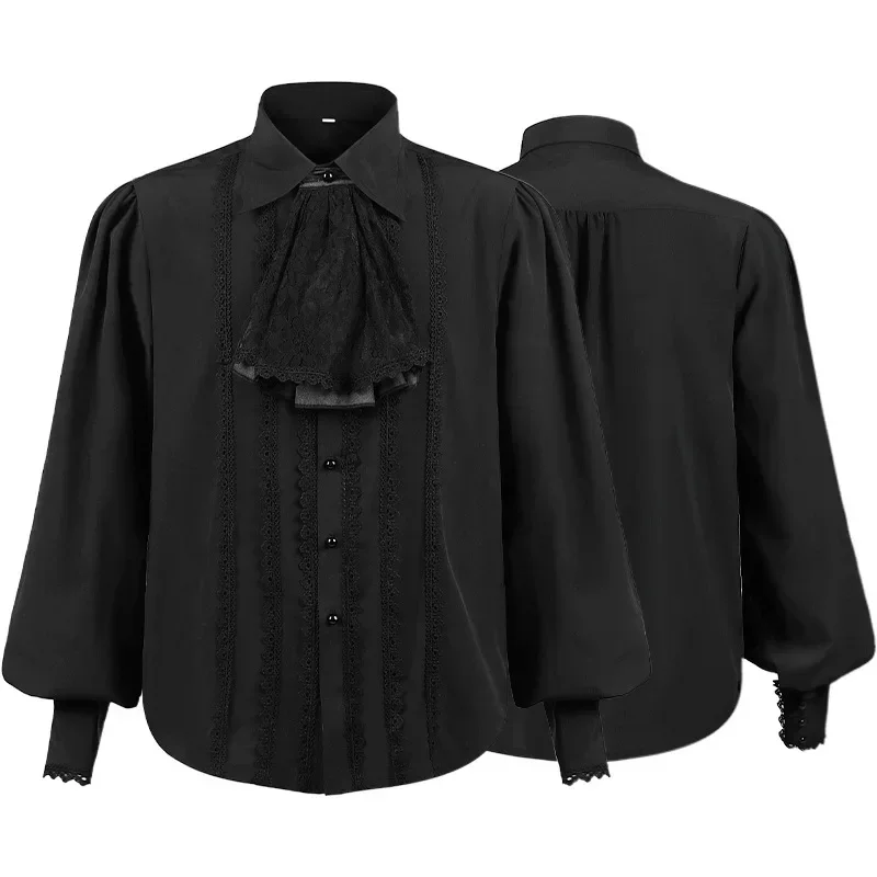 

Halloween Medieval Renaissance Vampire Steampunk Gothic Ruffled Vintage Shirts Men Clothing Carnival Dress Up Performance