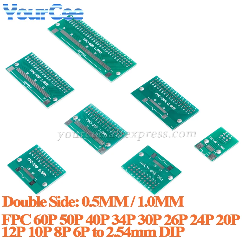 5pcs/1pc FPC 6P/8P/10P/20P/40P/50P/60P to 2.54mm DIP Adapter Board Transfer Plate 0.5mm 1.0mm PCB DIY Spacing Pitch Connector