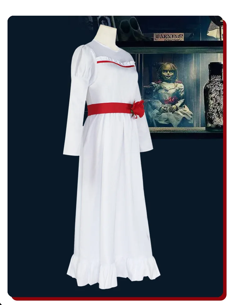 Terrifying Bride's Chachi Annabelle Cosplay Costume Wig Summoning Doll Mask Woman Girl Evil Halloween Horror Costume