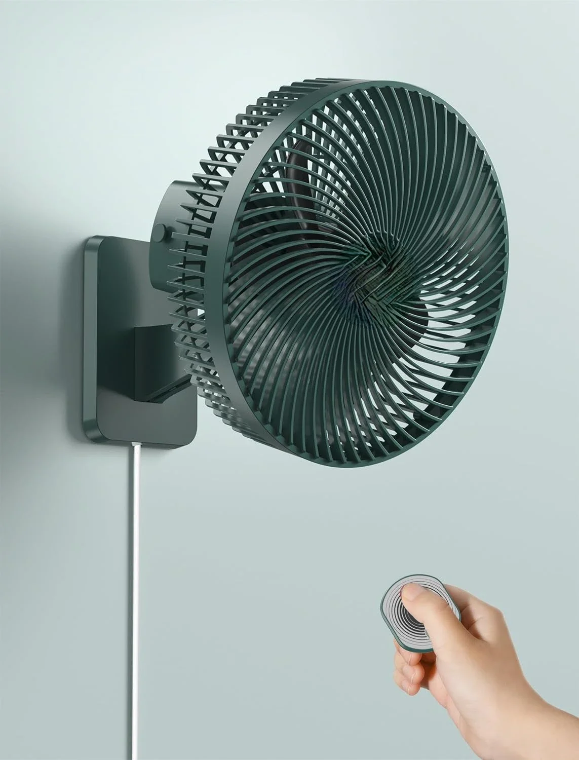 

High Quality 8.5 Inch Small Oscillating Wall Mount Fan with Remote Control, Timer, and 4 Speeds - Includes Adapter for Easy Inst