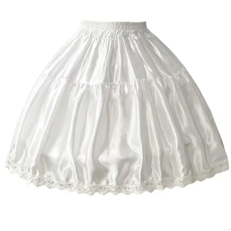 N7YF Women 1950s Skirt Cosplay Party Petticoat Lace Trim Party Gown 2 Hoop Underskirt