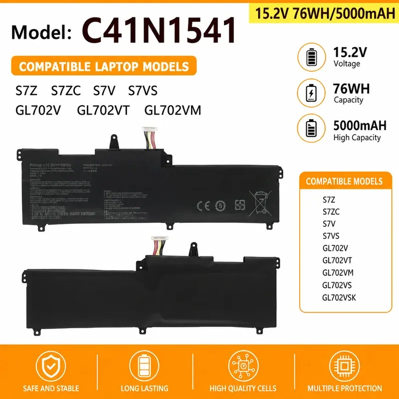 For ASUS Strix S7Z S7ZC S7V S7VS GL702VS C41N1541 Laptop Battery