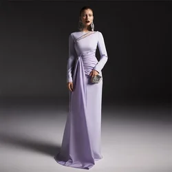 Customized Sequined O-Neck Ruched Cocktail Party A-line Long Sleeves Bespoke Occasion Gown Long Dresses Formal Evening Dresses
