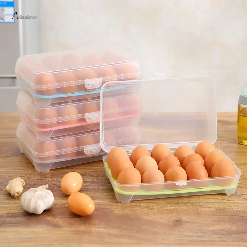 Plastic 15-cell Egg Anti-collision Single-layer Transparent Storage Box Refrigerator Storage Container Portable Egg Tray Kitchen