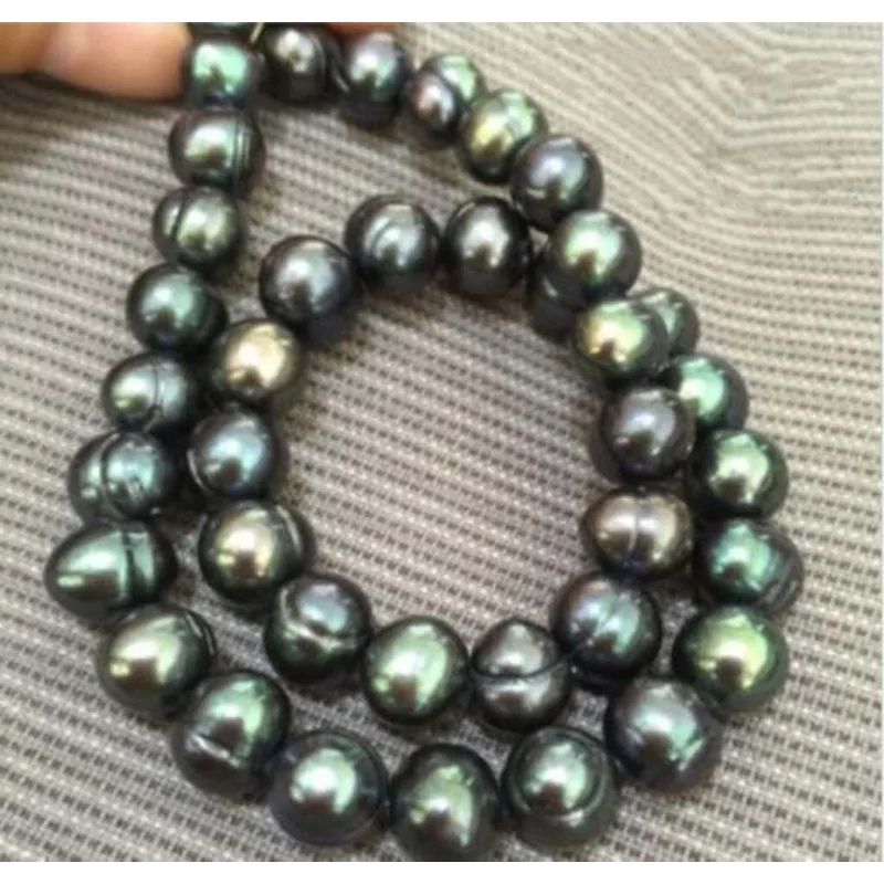 Glamour Genuine 9-10mm Baroque South Sea Black Green Pearl Necklace Versatile Simple High-end Women's Necklace 18 Inches -