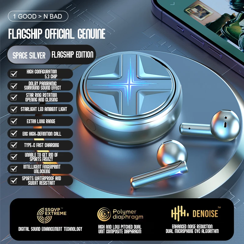 Soleeanre-auriculares inalámbricos para videojuegos, cascos deportivos con anillo de aluminio, aleación de Metal, efecto de luz Starburst