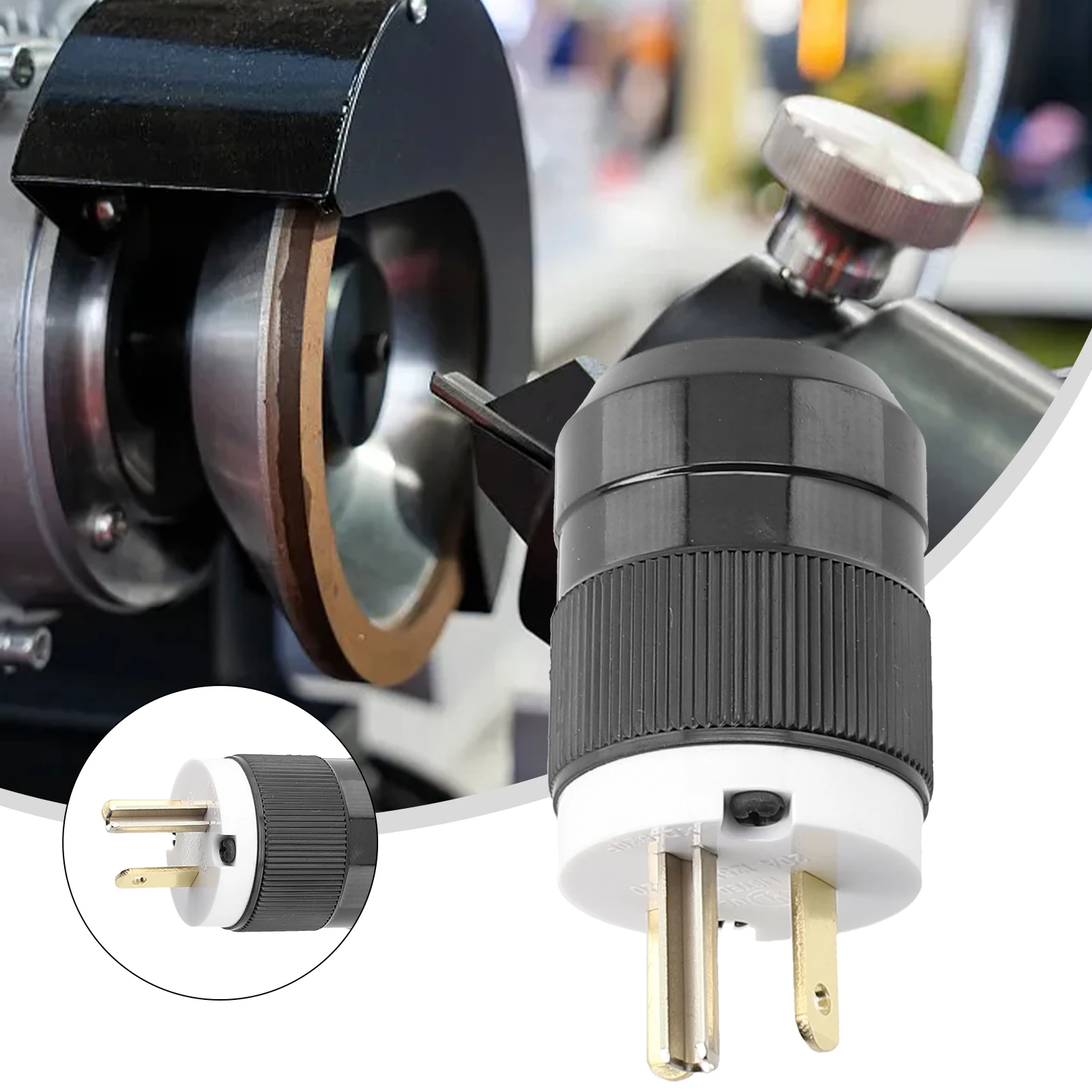Replacement Straight Blade Male Connector 20A 125V for NEMA 5-20P Grounding Applications with Nylon Cord Clamp