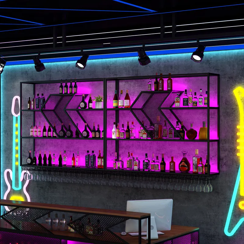 

#@Bar counter iron art wine rack industrial style dining bar decoration beer and water display stand wine cabinet storage rack