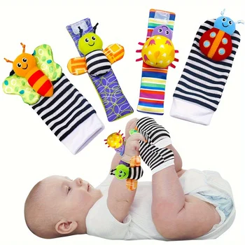 아기 딸랑이 양말 장난감, 0 ~ 24 개월 유아 부드러운 봉제 장난감, 신생아 교육 개발 딸랑이와 이가 손목 아기 선물 장난감