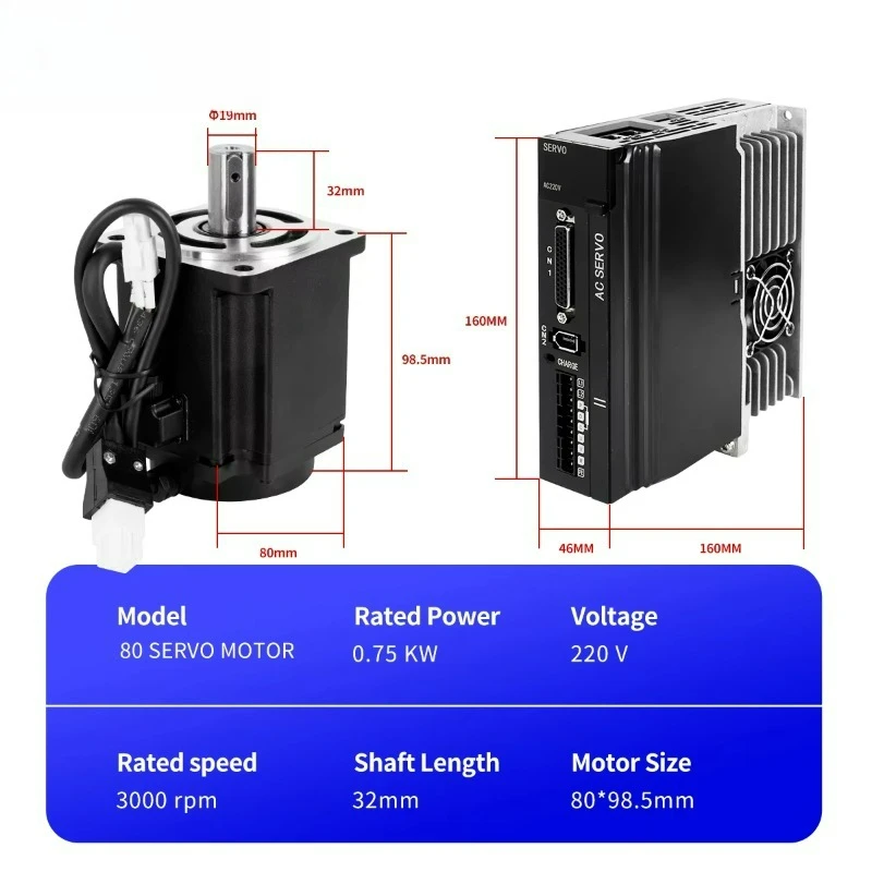 2.39N.m 3000RPM 750W 220V AC Servo Motor with Encoder Driver Controller CE Certified CNC Set Kit