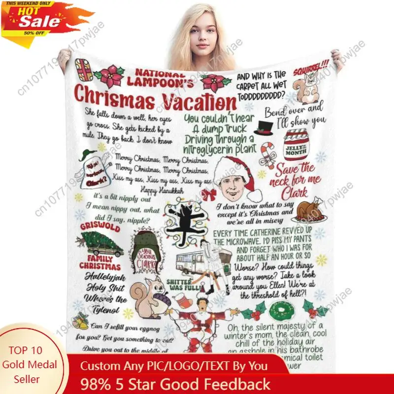 

Funny Christmas Movie Flannel Blanket – Cozy Holiday Throw with Quotes Design Gift for Adults Boys Girls Custom blankets