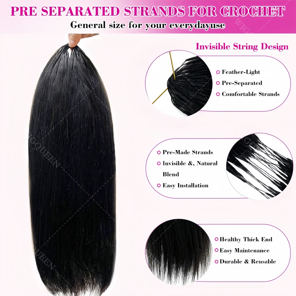 Feather Crochet Human Hair Invisible Miracle Knots Silky Straight Bundles Human Hair Natural Black 100% Raw Real Hair Extensions