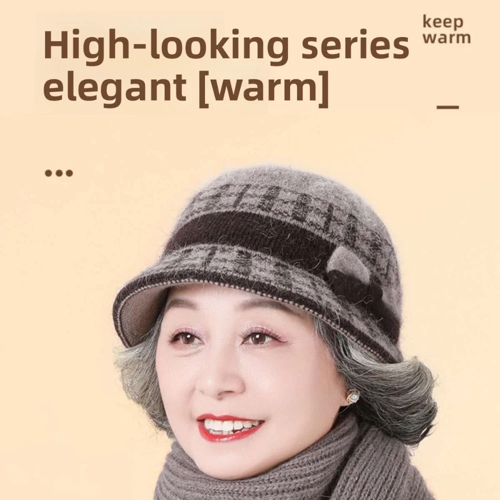 Winter Knitted Cotton Hat for Elderly Women Plush Thick Warm Hair Cap for Mothers And Grandmas Autumn Fashion Accessory