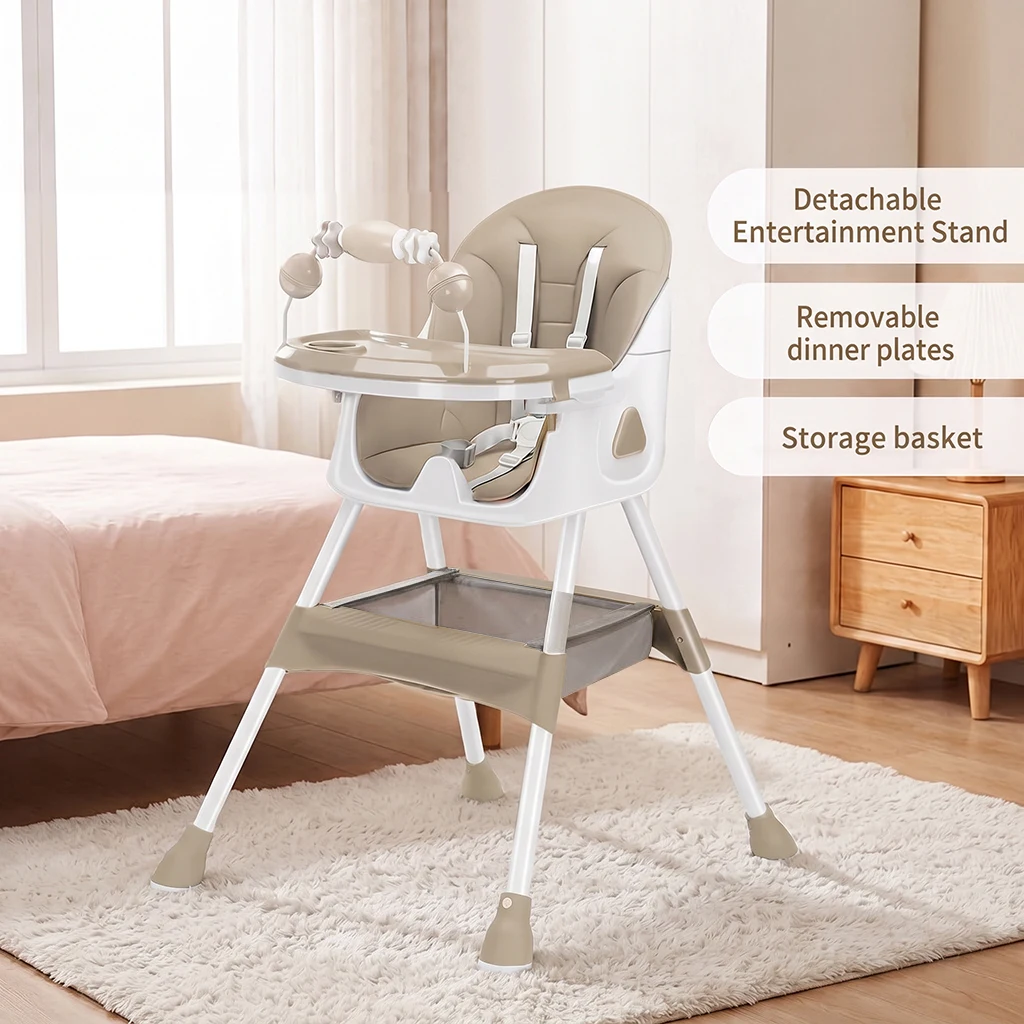 3-in-1-Babyhochstuhl, faltbarer, tragbarer Essstuhl, Sitzerhöhung für Kleinkinder, verwandelbar zum Essen und Spielen, mit doppellagigem Tablett und Spielzeugregal, 5-Punkt-Gurt, für Babys von 6 Monaten bis 3 Jahren. – Detail 7