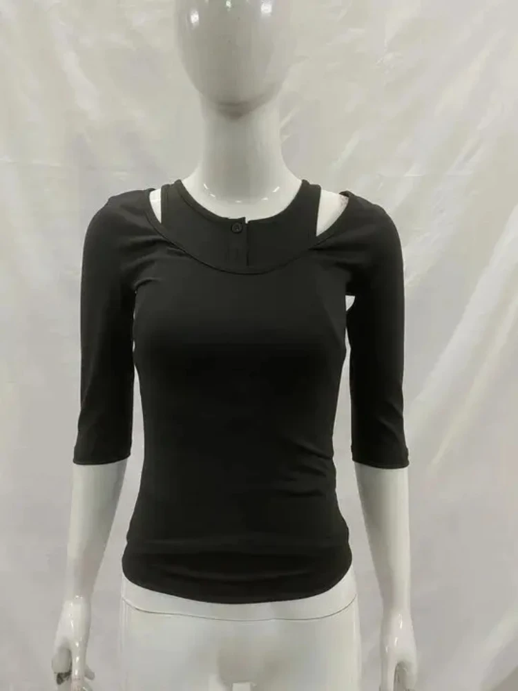 

Harajuku Small Niche Stacked Two-piece Base T-shirt Women's Korean Fashion Slim Inner Top Aesthetics Versatile Classic Solid Tee